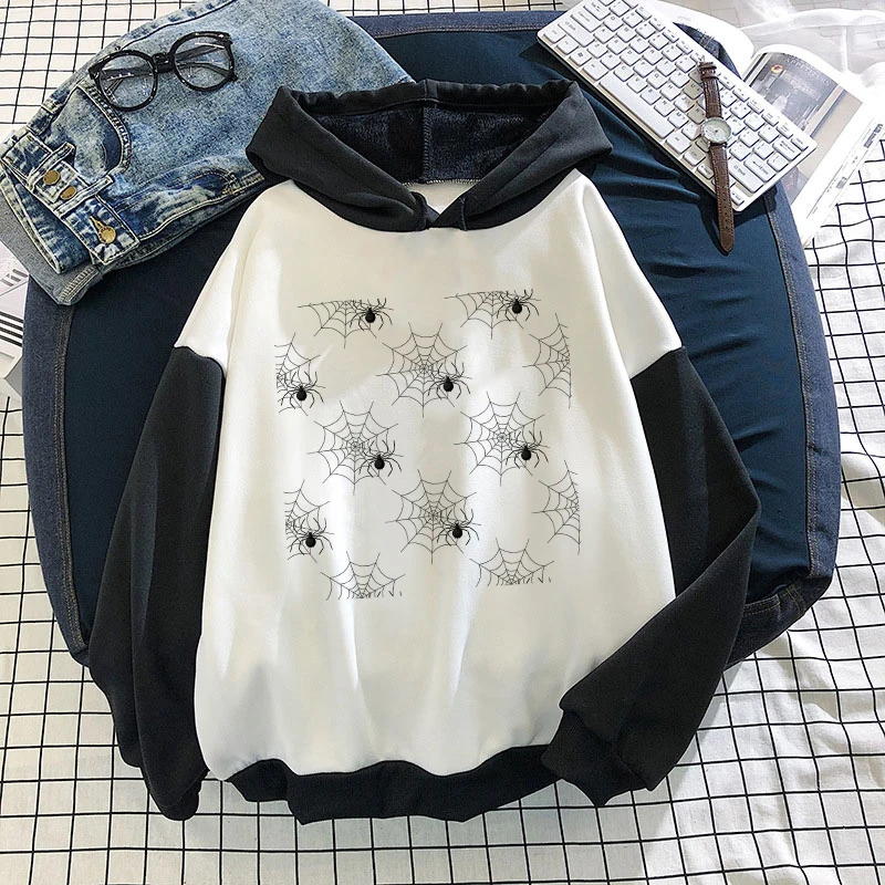 

Spider Print Street Harajuku Hooded Sweatshirt Warm Harajuku Design Ladies Casual Sweatshirt Gothic Hip Hop Loose Hoodie Clothes