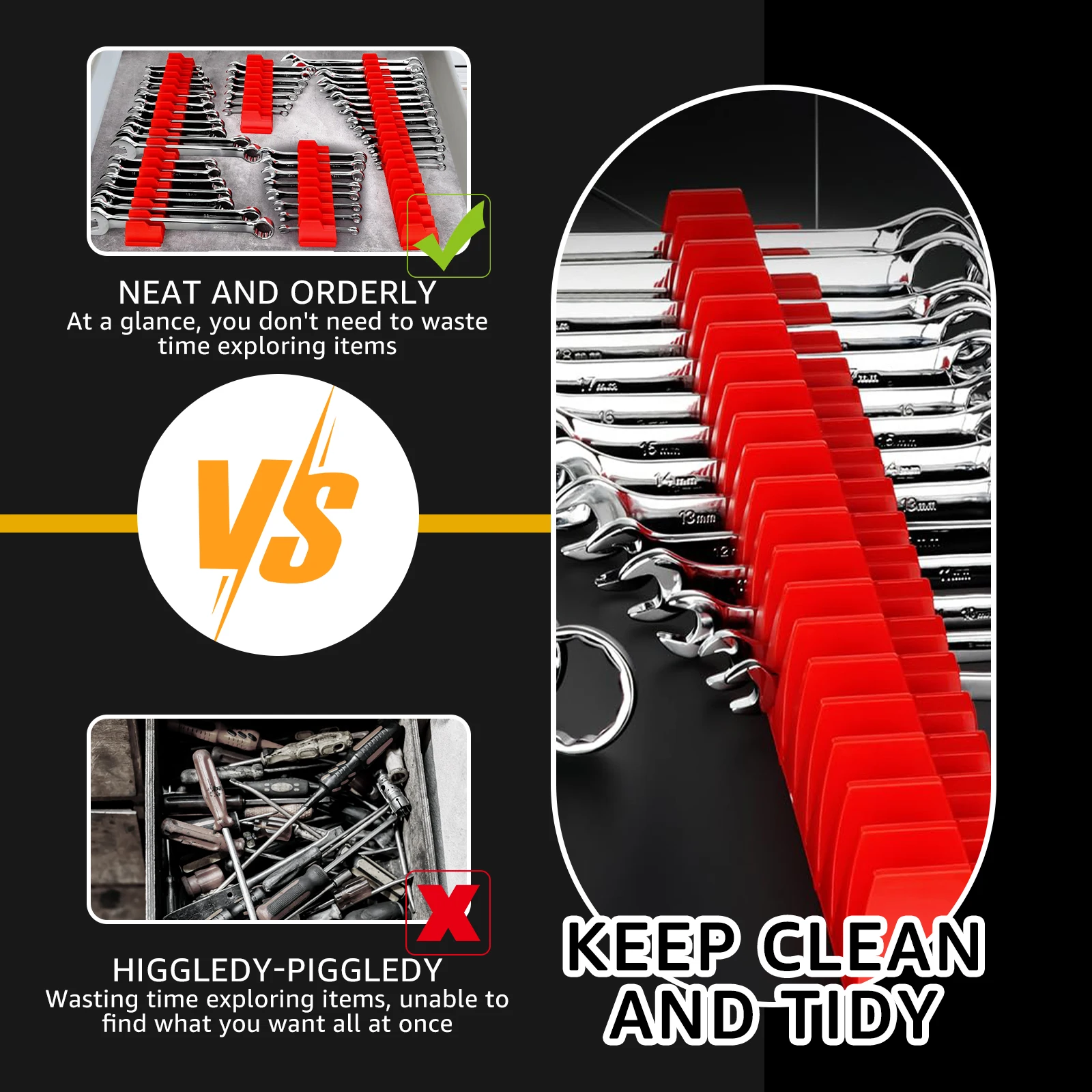 Magnetic Wrench Organizer Rack Durable Protective Magnetic Wrench Holder Space Saving Tool Holder Up to 24 Wrenches for Toolbox