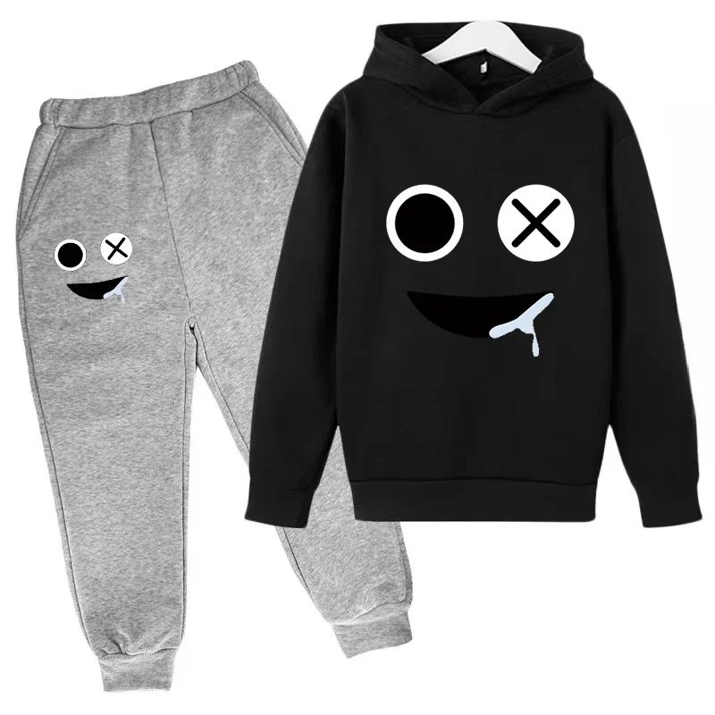 Sudadera con capucha y pantalón con estampado de cara sonriente para niños, traje de 2 piezas, ropa de moda para niños y niñas, sudadera, conjunto deportivo para bebés y adolescentes