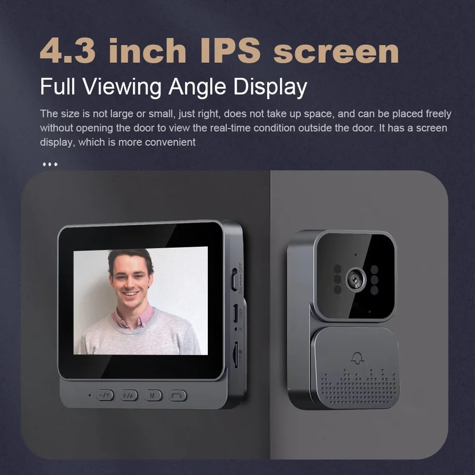 Videocitofono Wireless 1080P Con Schermo 4.3" E Visione Notturna: Sicurezza Domestica A 170°!