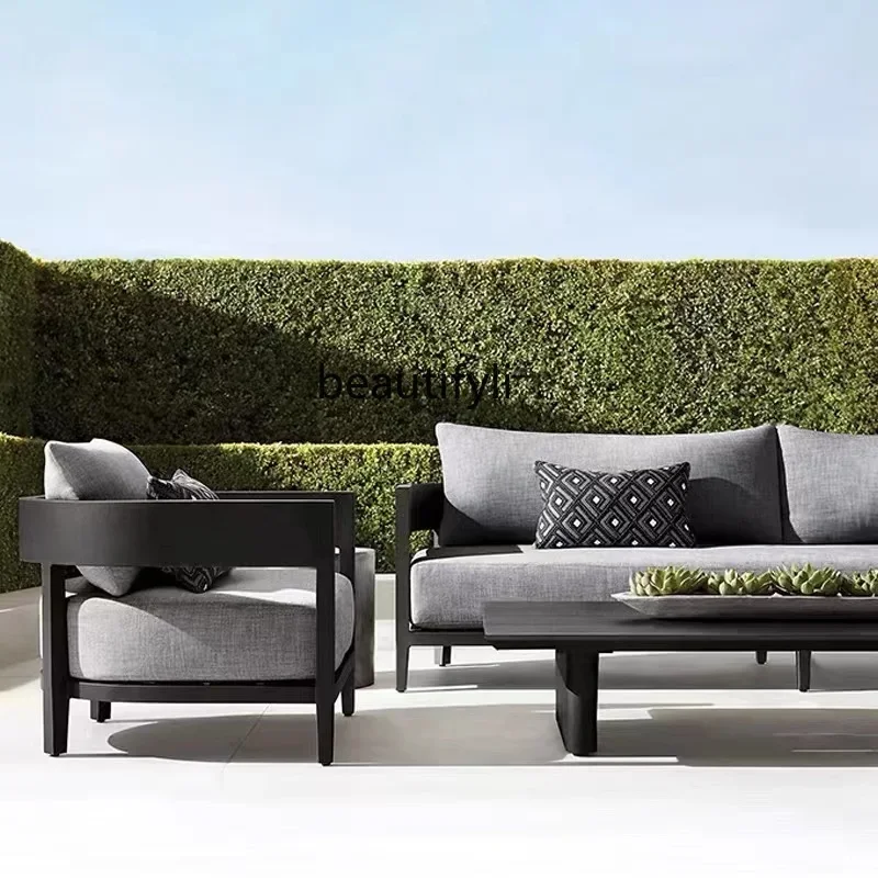 

Nordic Outdoor Aluminum Alloy Sofa Courtyard Waterproof and Sun Protection Hotel Solid Teak Dining Table and Chair Furniture