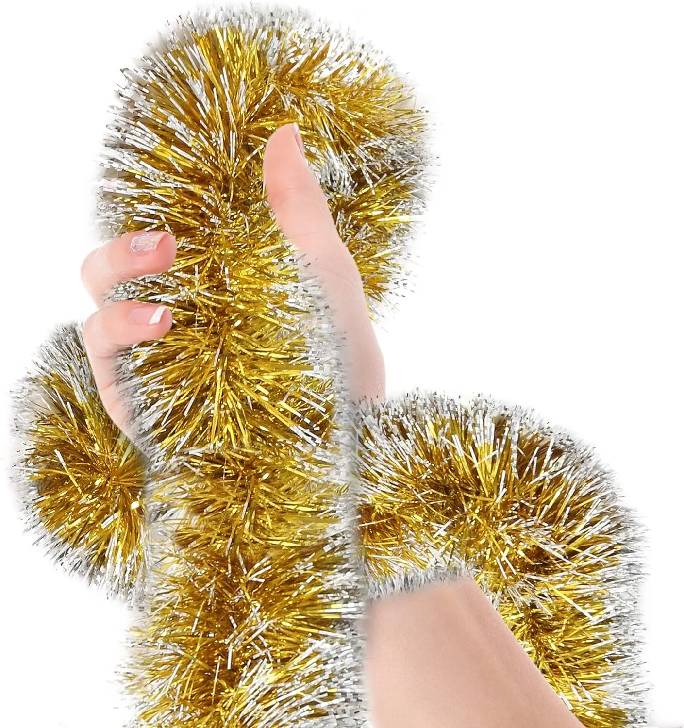 Wisafory 5 pezzi 2 m Natale tinsel ghirlande glitter, ghirlanda di natale, decorazione da appendere, lucido, decorazione per albero di Natale, compleanno, festa, festival, argento