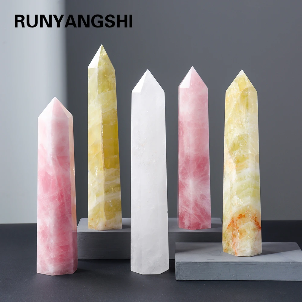 

1pc Big Crystal Tower Natural Rose Quartz Point Energy Gem Citrine Hexagonal prism Feng Shui Decorative Office Ornaments