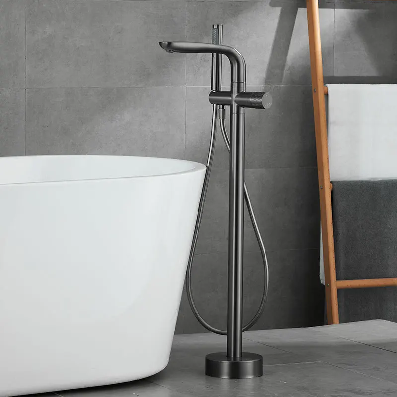 

Bathroom Bathtub Faucet Set Floor Decked Brush Gold Total Brass Shower Faucet Set Black Gray Finished Modern Styel New