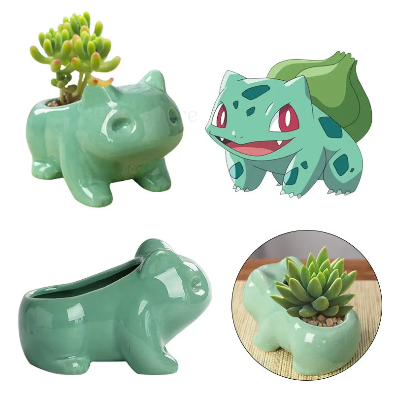 Pokemon Bulbasaur Ceramic Flowerpot Cute Green Plants Flower Pot with Hole Home Garden Planters Gift _ - AliExpress Mobile
