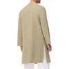 Mens Muslim Cotton Thobe Long Sleeve Side Slit Button Up Robe Traditional Ethnic Clothing