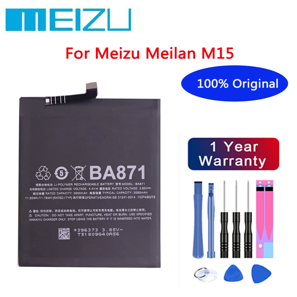 

High Quality 100% Original BA871 Battery For Meizu M15 / M15 15 Lite M871 M871H BA 871 3060mAh Battery Bateria Batteries + Tools