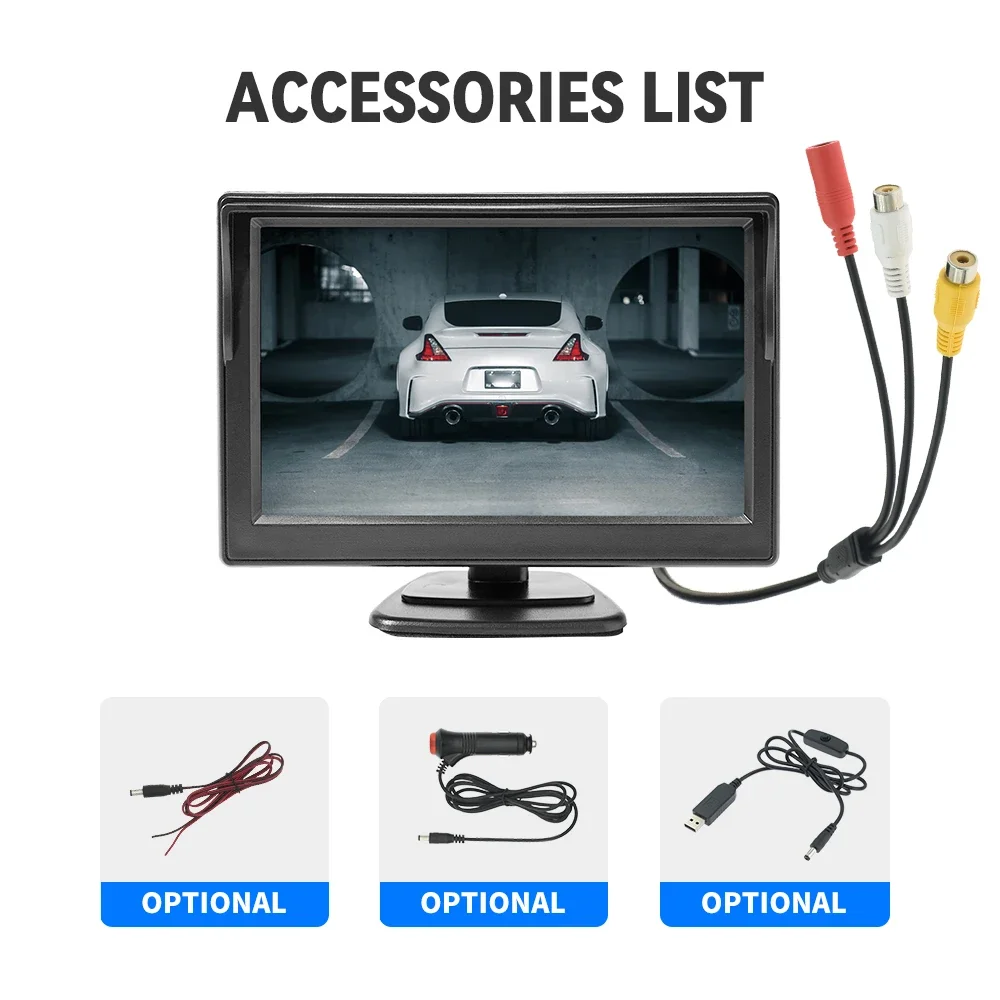 Car Display Monitor 5 Inch AHD Monitor Screen 2 Way Video Input TFT Display For Rear View Camera Vehicle Parking Reverse Backup