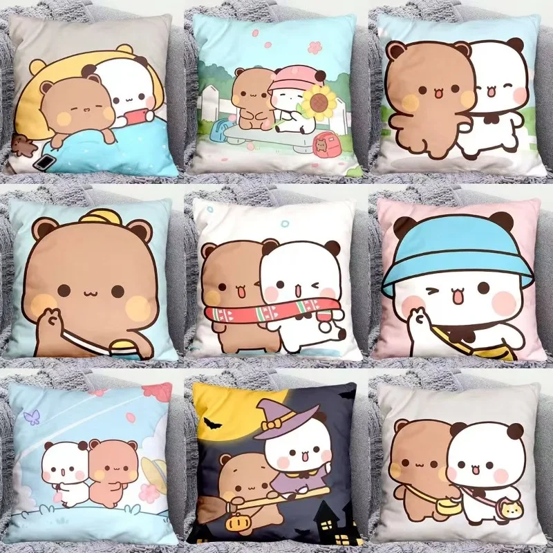 Yier Panda Cute Throw Pillow Bubu Dudu Cartoon Square Pillows Kawaii Anime Soft Waist Sofa Cushion Car Home Bedroom Decoration plush toys chair cushion