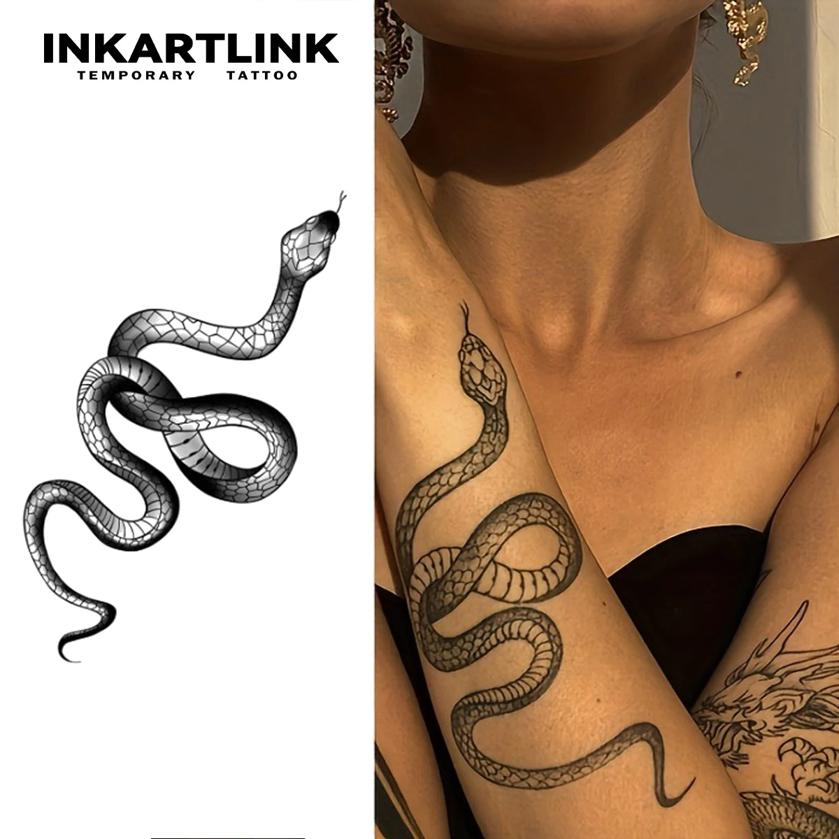 Snake Temporary Tattoo Sticker Waterproof Lasts 15 Days Fake Semi Permanent