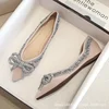Woman Fashion Bow Rhinestone Flat Single Shoes Apricot Pointed Shallow Mouth Single Shoes 2025 Spring Ladies Diamond Single Shoe 4