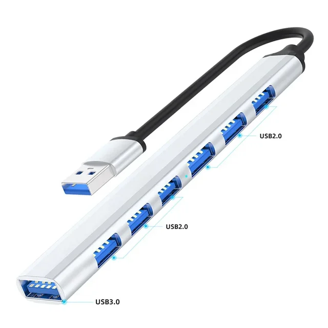 USB 3.0 Hub USB Hub 3.0 USB Splitter 7 Port Multiple Expander Type C Hub OTG Adapter for Laptop PC Hard Drive Mouse Keyboard