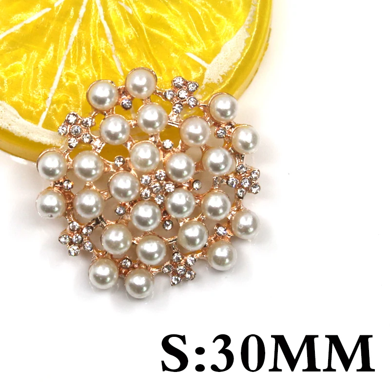 New 5Pcs/Lot 30mm Golded Alloy Pearl Flat Bottom Rhinestone Button Decoration DIY Hand-Stitched Exquisite Bow Hair Accessories