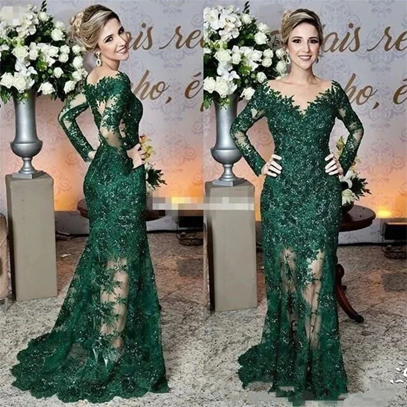 Dark Green Mother of The Bride Dresses for Weddings Mermaid Groom Wedding Day Outfit Applique Lace Beading Mom't Gowns
