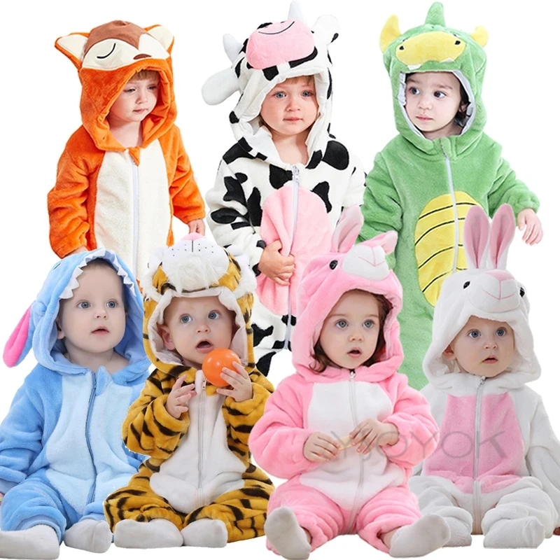 

Baby Rompers Baby Clothes 70 80 90 100 110 120cm Costume Winter Flannel Jumpsuits Overall Panda Unicorn Peguin Rabbit Roupa Bebe