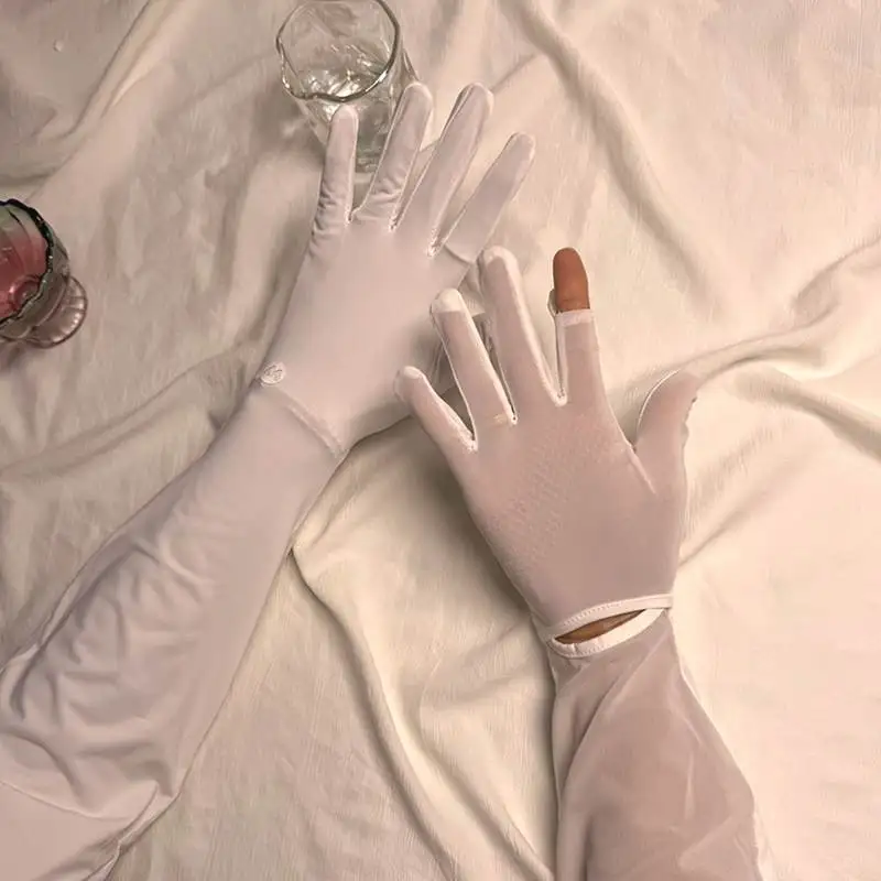 여성용 아이스 실크 터치스크린 장갑 UV 차단 통기성 메쉬 자전거 라이딩 미끄럼 방지 손가락 없는 여름 사이클링 드라이빙 장갑