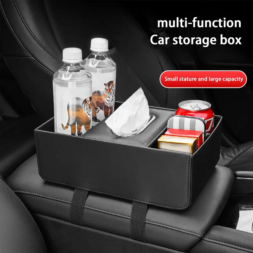 Car Armrest Storage Box Organizer Auto Armrest Organizer Box For Tissue Metal Drawing Port Design Vehicle Storage Tool For