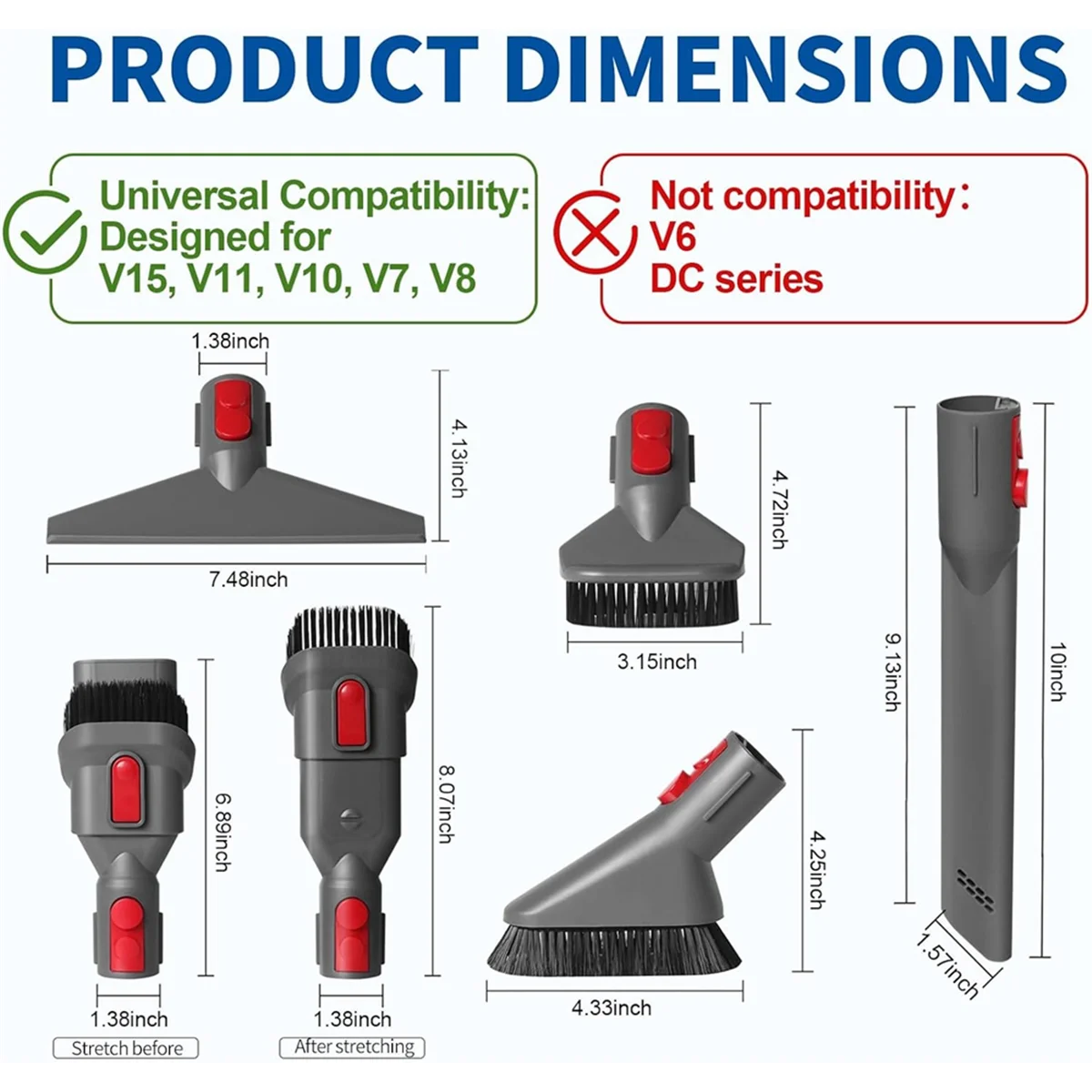 Home Cleaning Kit Mattress Tool Stiff Brush Soft Bristle Attachment Crevice Tool for Dyson V15 V11 V10 V7 V8