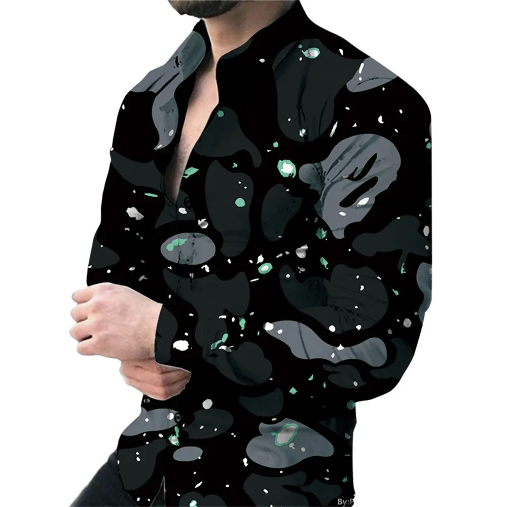thumbnail image 1 of Camisas florales de anacardo para hombre, cárdigan de solapa con estampado 3D, sección delgada, camisa delgada, Y2k, manga larga con botón, primavera de 2024, 1 of 5