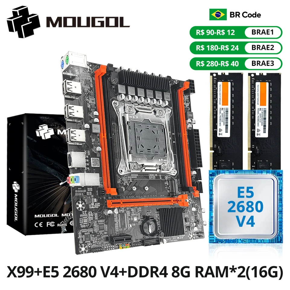 MOUGOL 新しい X99 マザーボードセット Intel Xeon E5 2680 V4 & DDR4