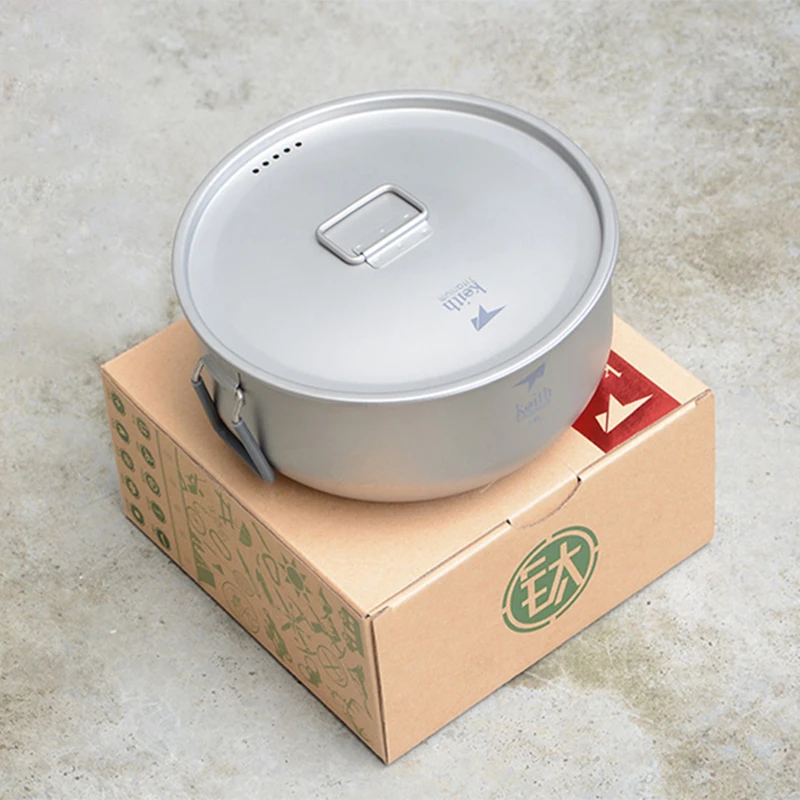 

Keith Camping Cooking Titanium Pot 1.8L Ultralight Folding Handles Cookware Outdoor Equipment Picnic Stockpot Ti6015