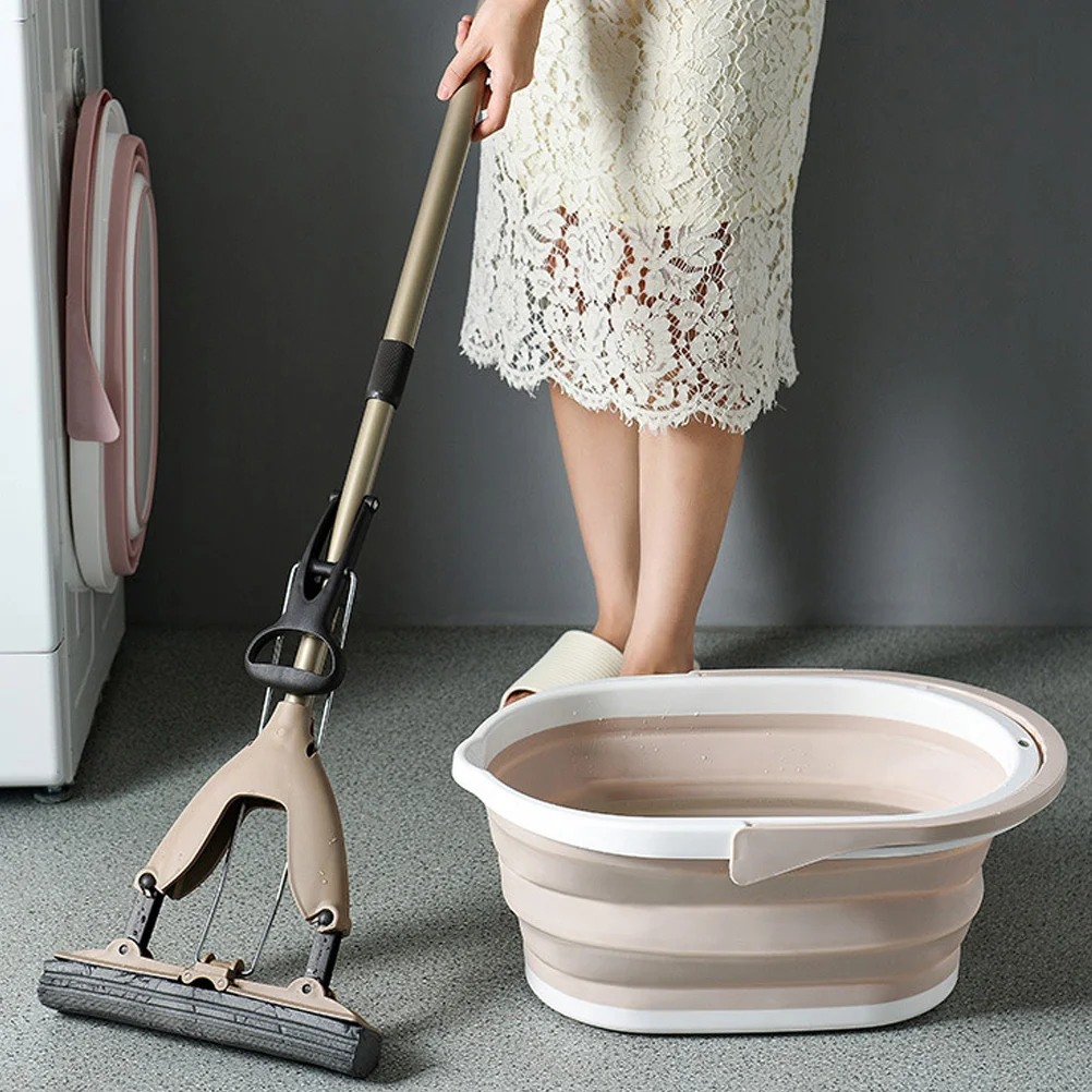 

Foldable Plastic Mop Bucket Portable Household Barrel Water Container Cleaning Accessory for Floor Mopping (Beige)