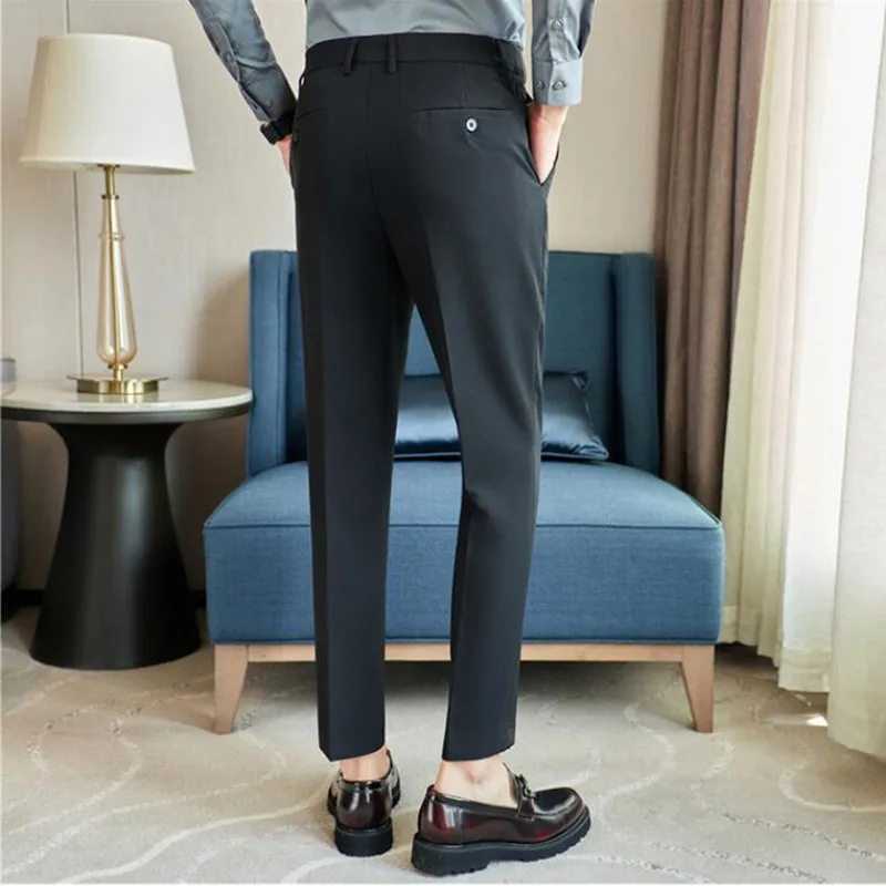 Men's Fashion Design Loose Suit Pants Youth Casual Pure Color Trousers  Slacks b5