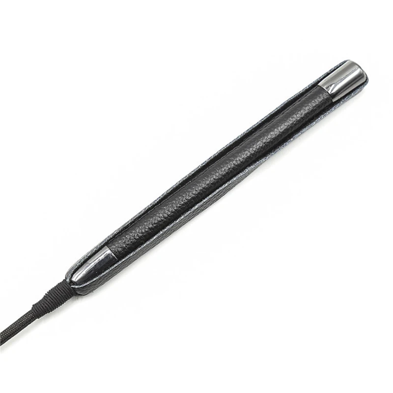 Genuine Leather Long Straight Whip, Riding Crop Flogger, Black Leather Handle Paddle, Slapper Horse Training, 55cm 5