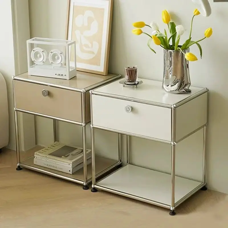 Modern Luxury Modular Side Cabinet Minimalist INS Style Stainless Steel Sofa Bedroom Storage Nightstand Furniture Design Style