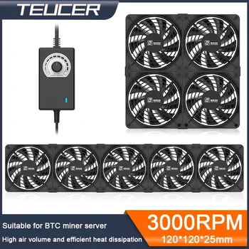 TEUCER 3000RPM 120mm 대용량 풍량 220V Btc 채굴 기계 워크스테이션 캐비닛 서버 케이스 냉각 시스템 팬 어댑터 포함