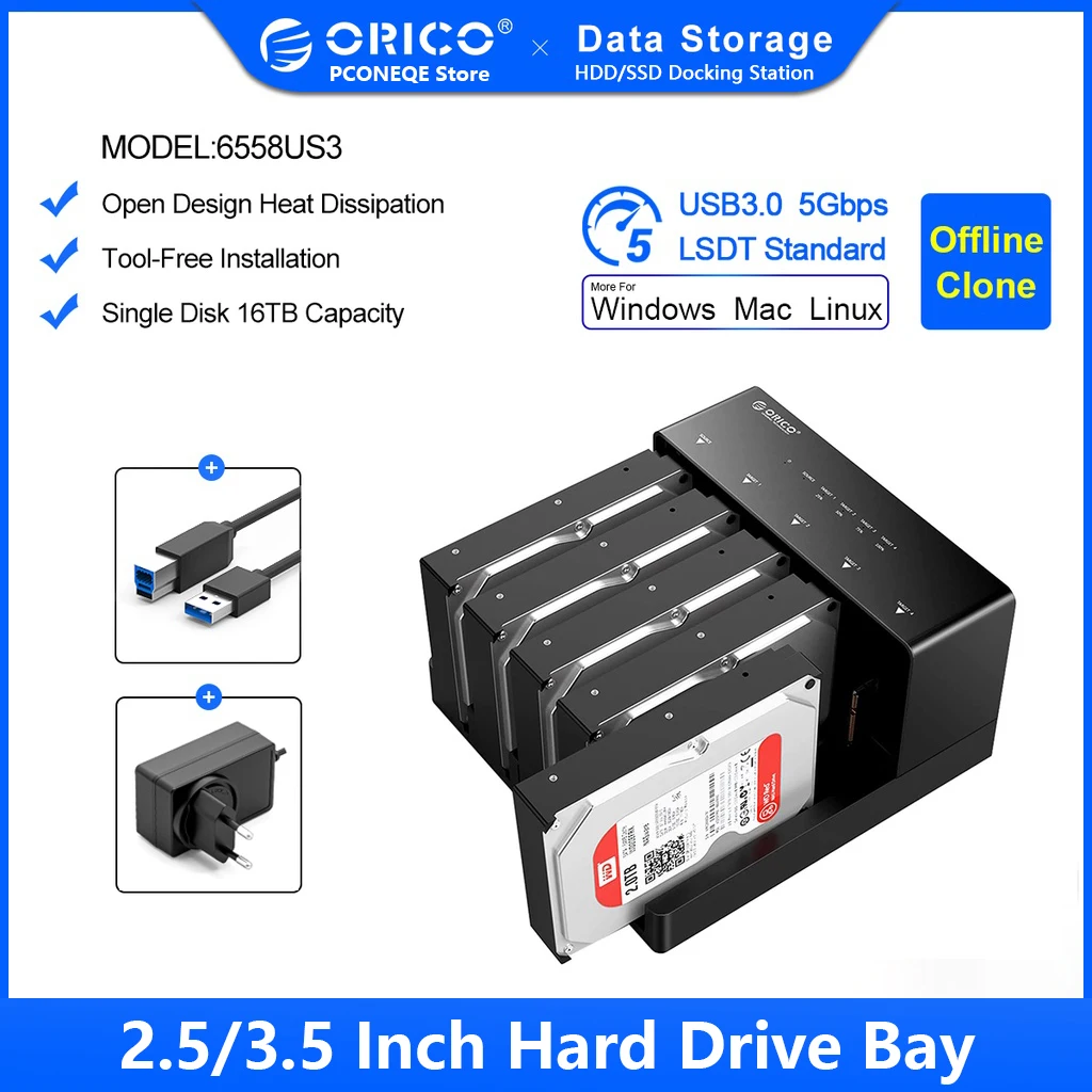 Orico-hard Drive Docking Station com Função Clone Offline Sata para Usb 3.0 2.5 3.5 Hdd Ssd 2.5 3.5 2bay