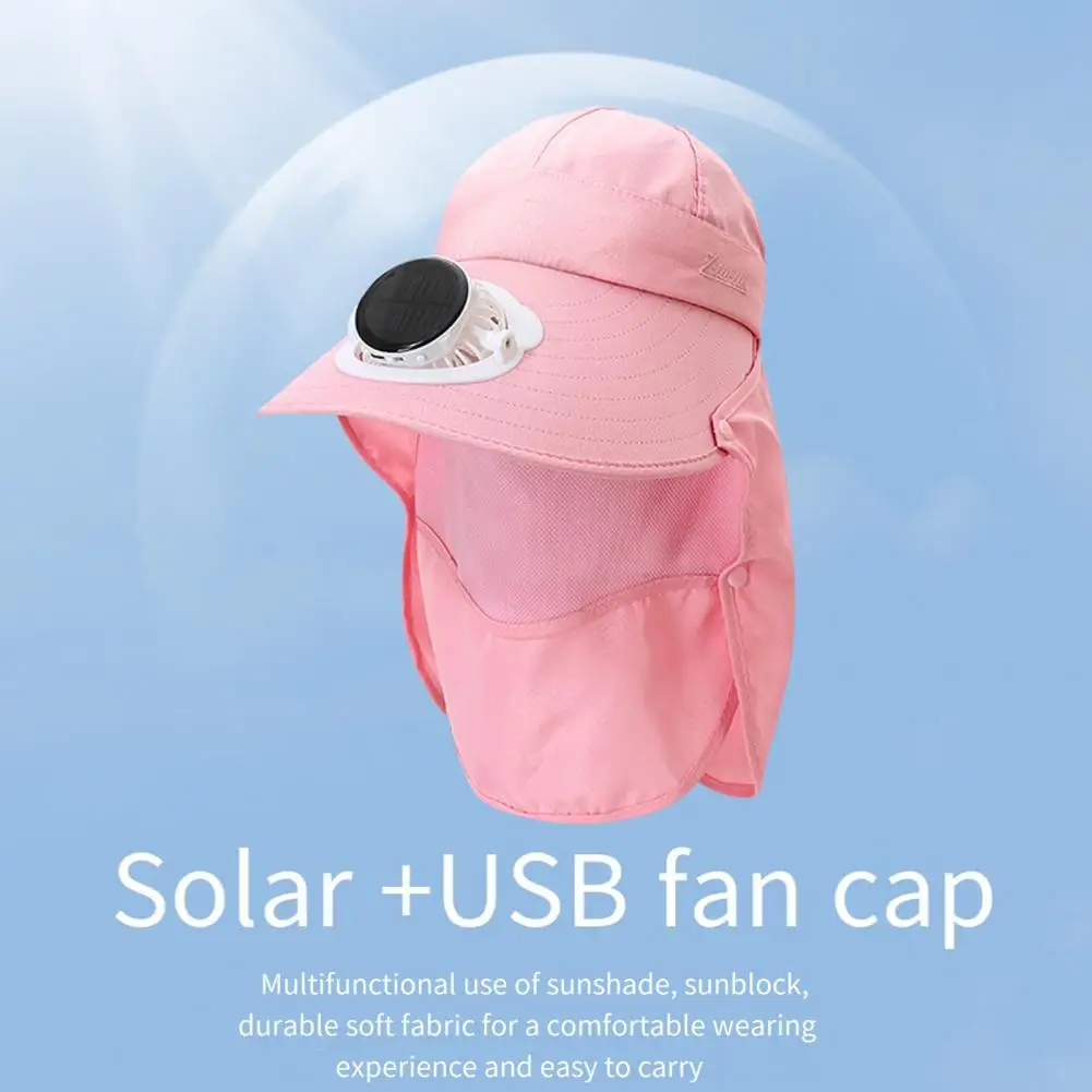 Solar Fan Hat with Neck Flap USB Rechargeable UV Cooling Fan Cooling Fishing Hat Fisherman Hiking Sun Caps