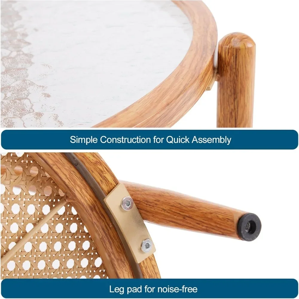 25.6" Rattan Coffee Table, Round Water-Wave Glass Metal Center Table  Modern Coffee Table 6