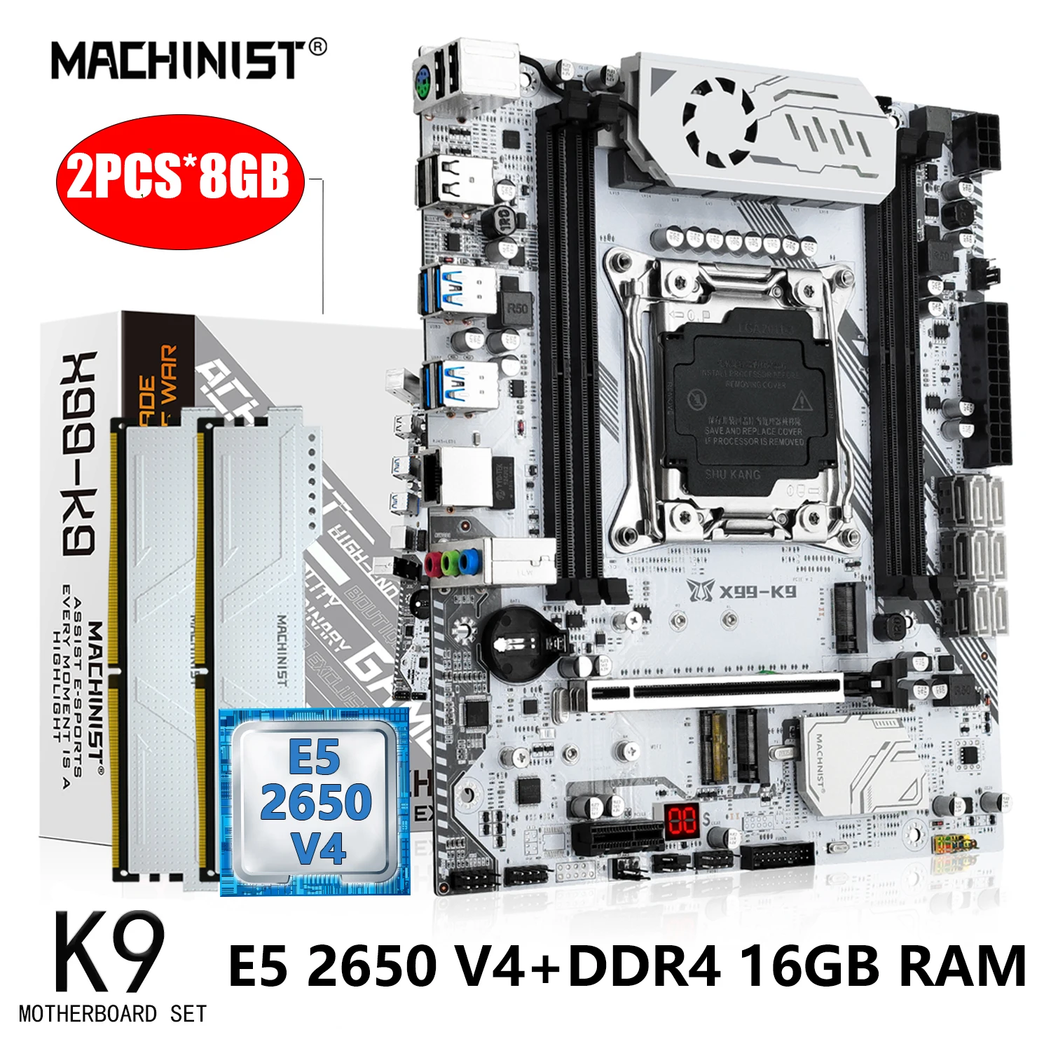 

Machinist k9 X99 материнская плата LGA 2011-3 с комплектом Xeon E5 2650 V4 ЦПУ процессор DDR4 2*8 ГБ 2133 МГц ОЗУ память комплект M.2 Nvme