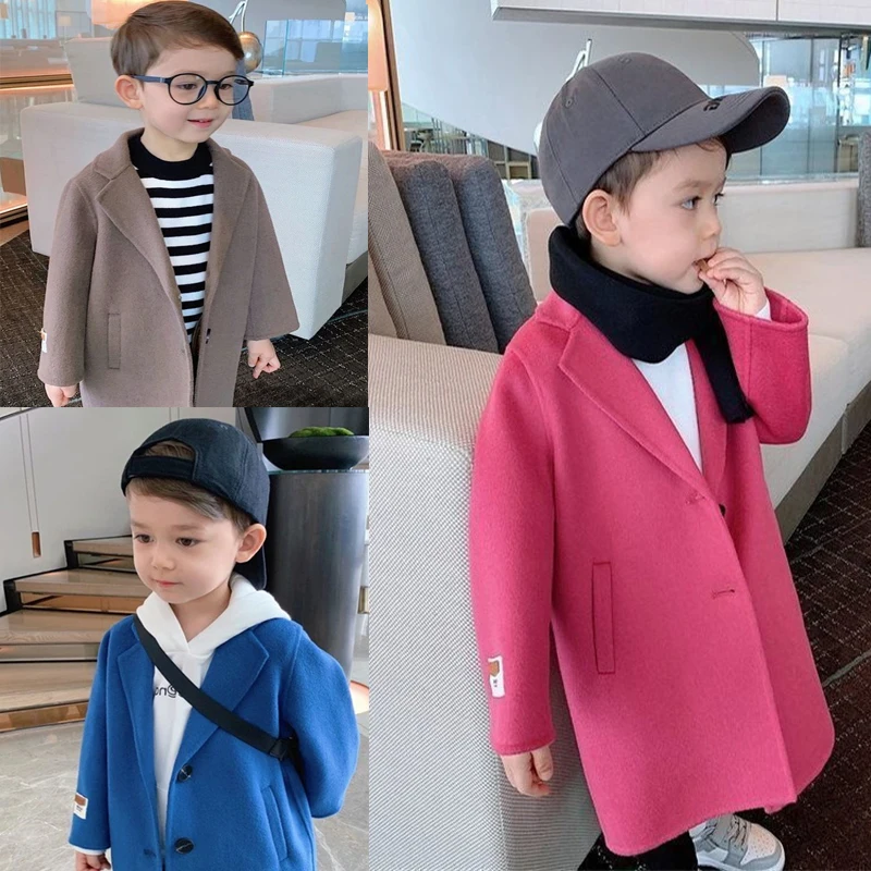 

Spring Autumn Boys Jackets Children Woolen Casual Trench Coat Kids Lapel Warm Outerwear Baby Winter Wool Trends Overcoat