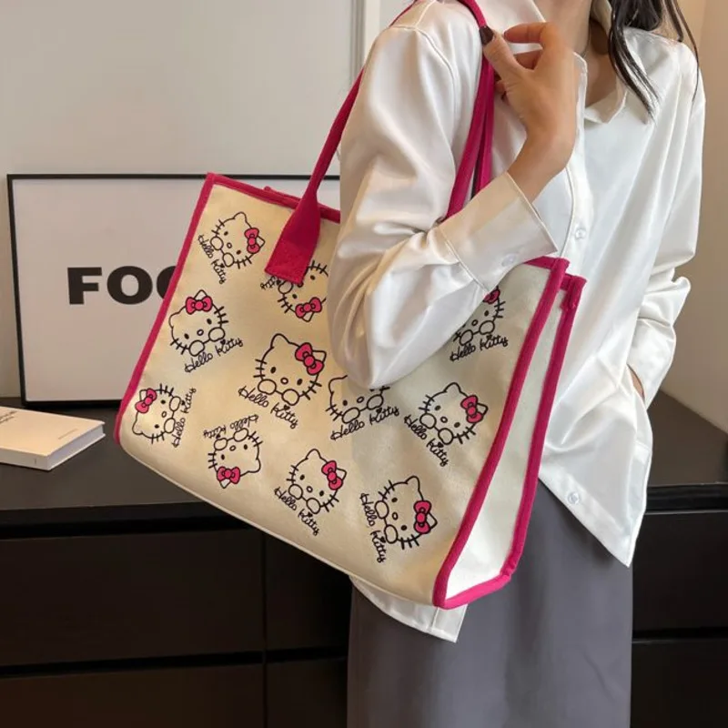 

Холщовая Сумка Hello Kitty Y2k для женщин, Корейская Милая офисная дамская сумочка на молнии, вместительный шоппер в эстетическом стиле