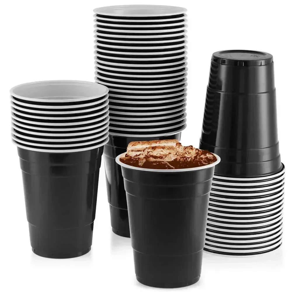 50 Pcs Disposable Cups 16 Oz Plastic Cup birthday party supplies plastic cups Red Blue Yellow Green and Table Decorations Black Wedding Birthday Party Kitchen Tool