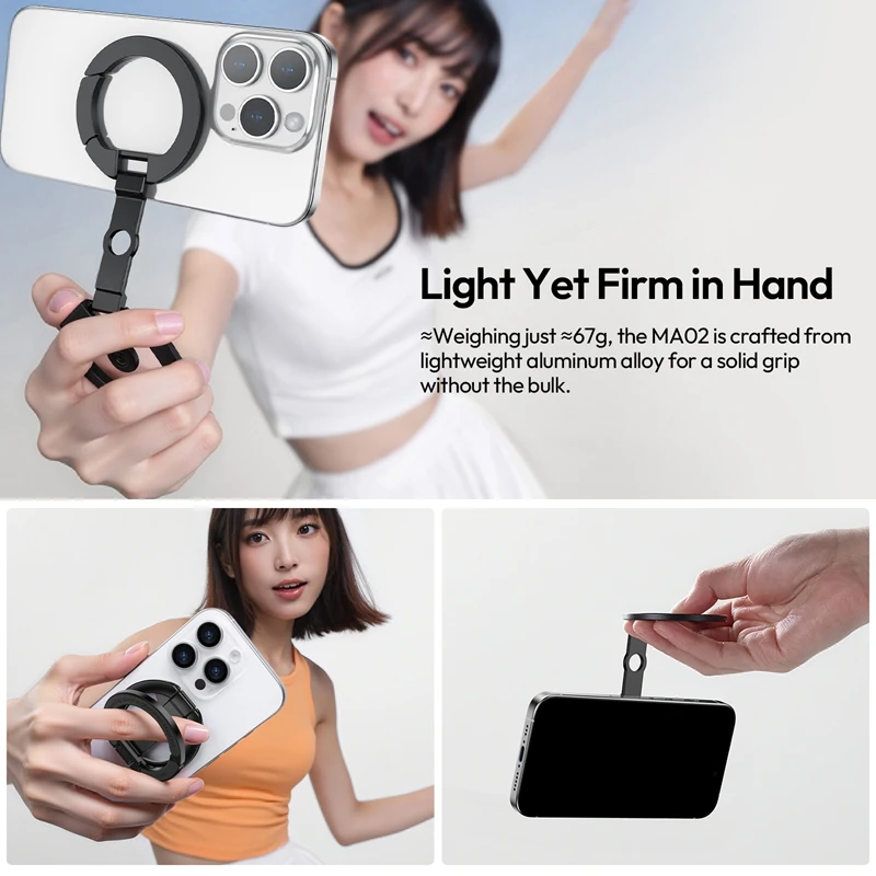 Ulanzi MA02 MagLock Dual Magnetic Phone Stand Slim Foldable Design with Universal 1/4" Mount for Gym Refrigerator Selfie Stick