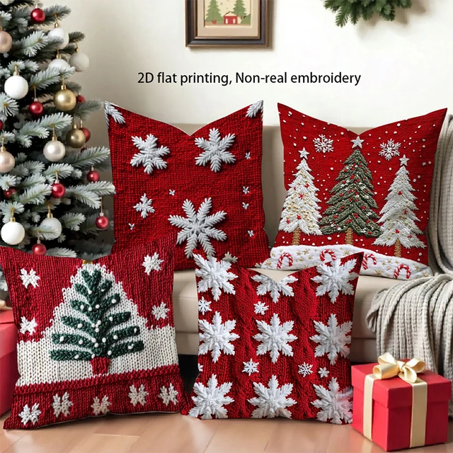 Red Snowflake Pillow Cover 1