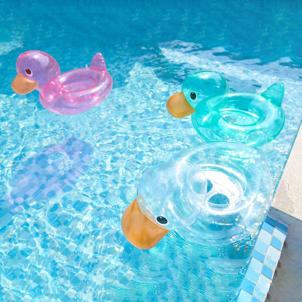 

Childrens Transparent Duck Inflatable Swimming Ring Seat Infant Underarm Ring Swimming Circle Summer Pool Float Beach Party Toys