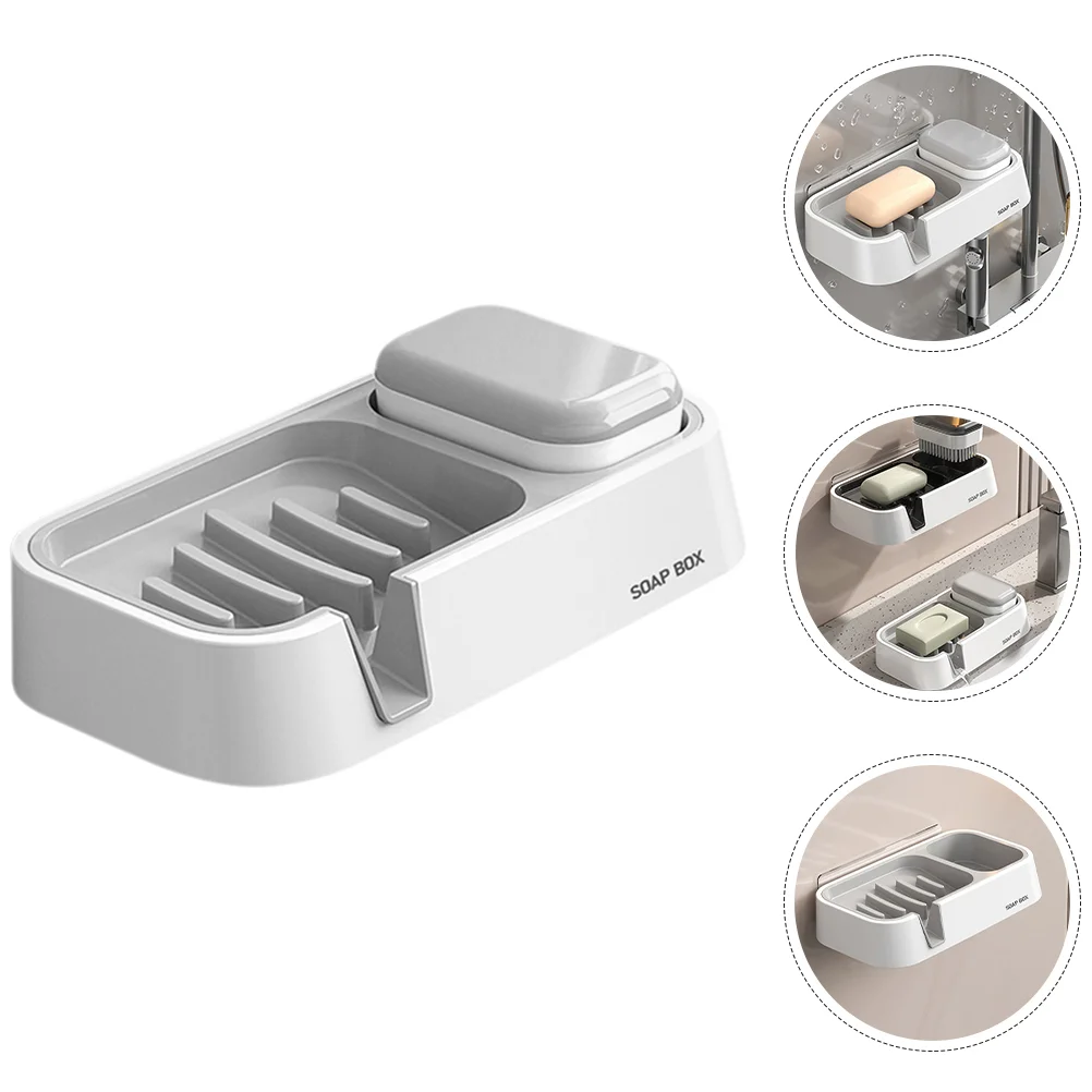 

Soap Hole-free Wall-mounted Double-layer Drain Dish Bathroom Shelf Draining Holder Tray Plastic Container Simple Travel