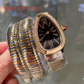 New Fashion Women’s Watch Snake Head Luxury Women’s Quartz Watch Stainless steel Gold dial Waterproof Girls Snake Diamond Women’