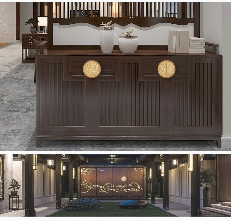 gold chinese cabinet handle dragon phoenix furniture detail