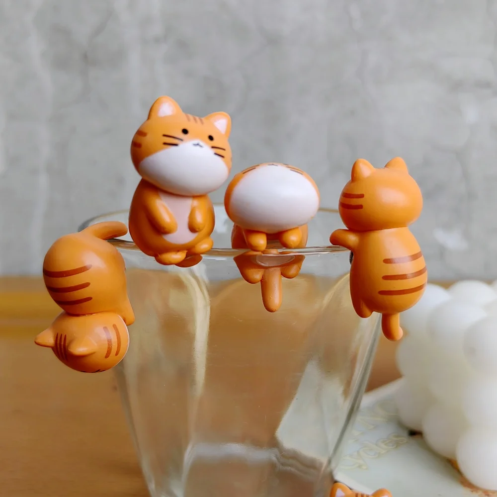 8-Piece Cute Orange Cat Miniature Decoration Set for Bonsai and Fairy Gardens