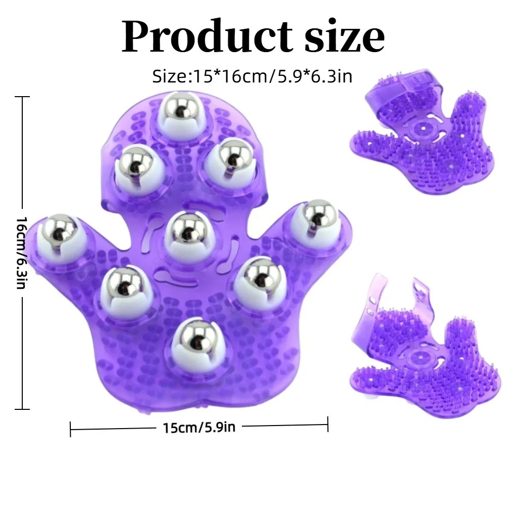 Palm Shaped Massage Glove 360-degree Acupoint Massage Body Massager Relieve Fatigue with 9 Metal Roller Brush