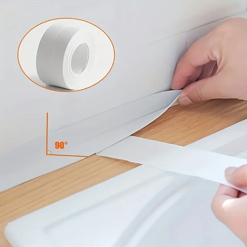 Description Picture 4 of item1 Roll Bathroom Shower Tub Sealing Tape, White PVC Self-adhesive Waterproof Wall Sticker Suitable For Bathrooms, Sinks, Bathtubs