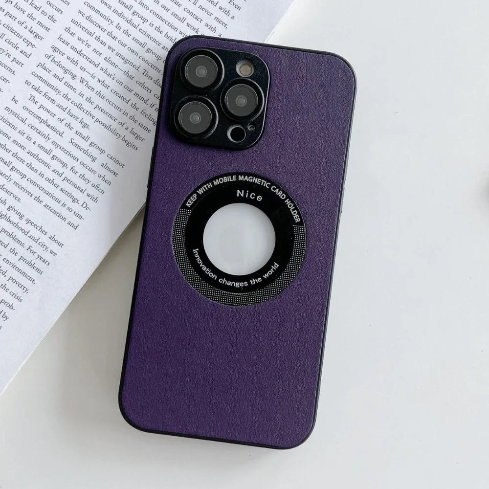 thumbnail image 1 of Para Magsafe Logo Hole Hollow funda de teléfono para iPhone 15 14 Plus 13 12 Pro Max carga inalámbrica magnética Funda de cuero PU a prueba de golpes, 1 of 5