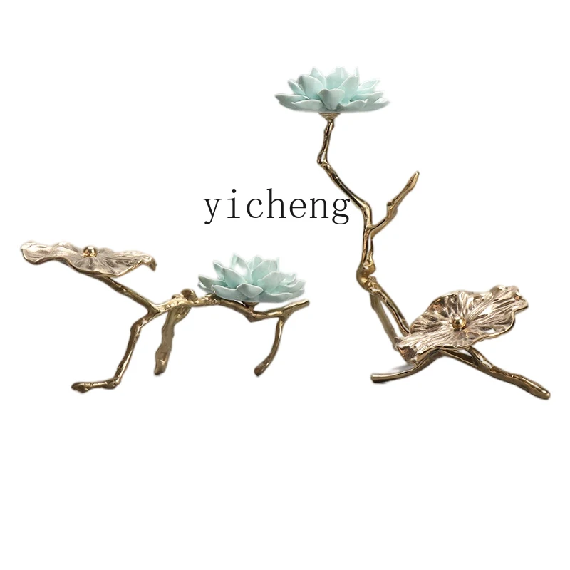 

Zk New Chinese Creative Copper Lotus Leaf Ceramic Lotus Home Living Room Decoration Decoration Living Room Soft Decoration