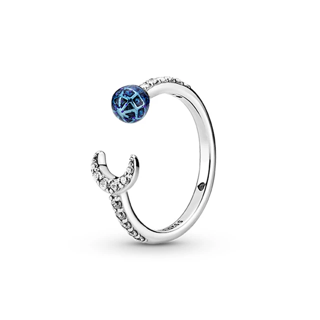 PANDORA Blue Earth & Moon anello aperto dito da donna accessori alla moda  anelli scintillanti regalo