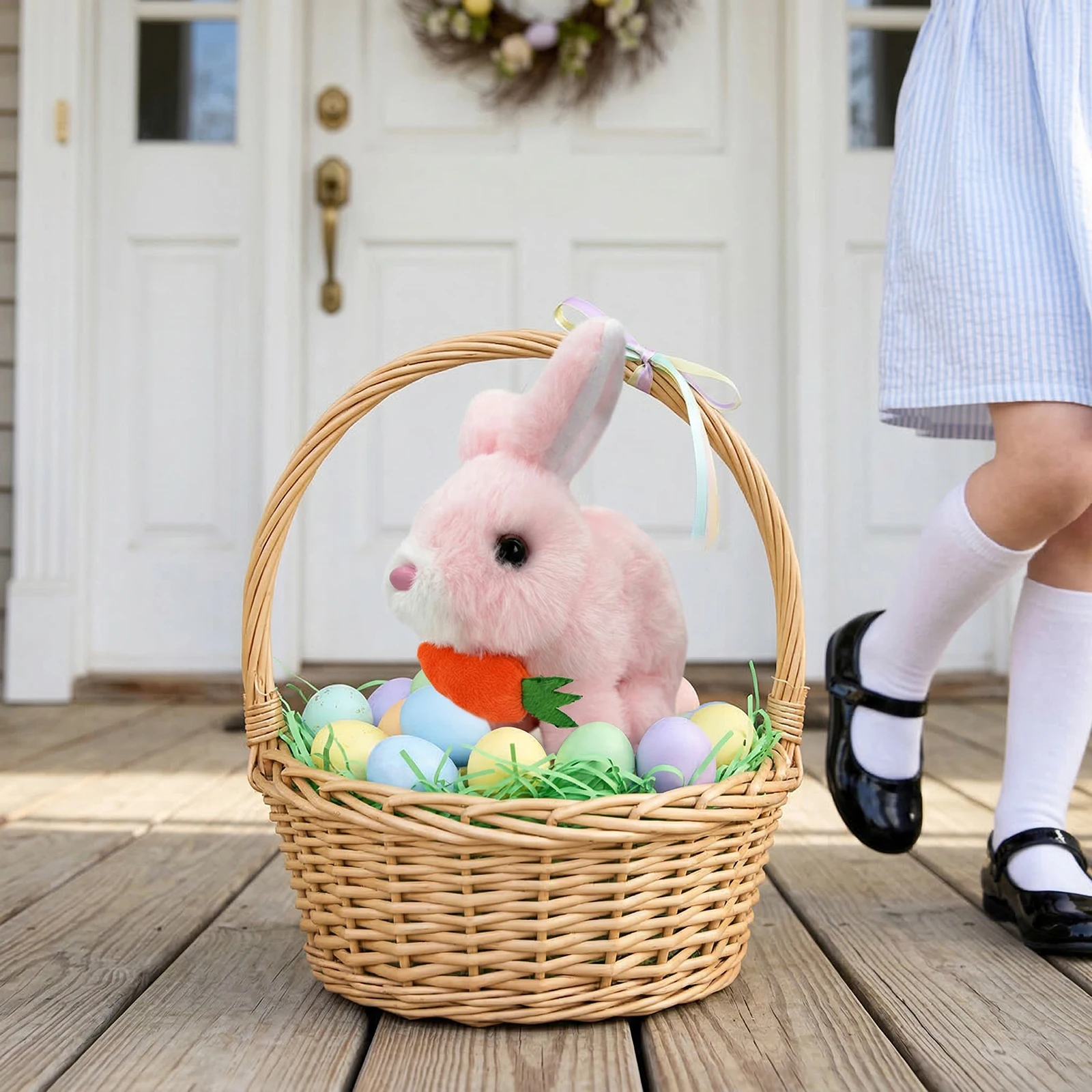 인터랙티브 전자 애완동물 움직이는 귀와 코를 가진 사실적인 토끼 인형, 어린이를 위한 부활절 선물